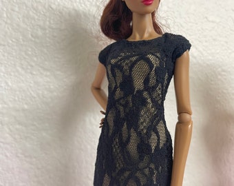 12 Inch Dolls Little Lace  Black Dress | Doll Clothes | Fashion Royalty Dress | Fashion Royalty Party Dress | Doll Lined Lace Black Dress |