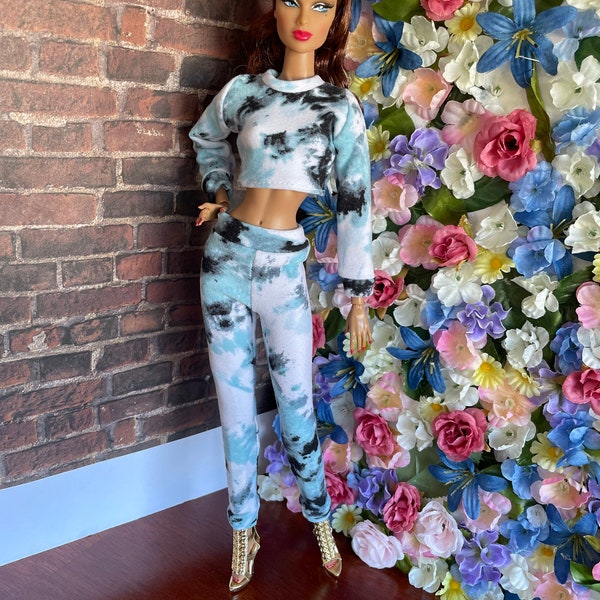 Tie-Dye 1980s inspired outfits for 12”inch Doll | Loose pants, Crop Top and Crop Sweater | Fashion Royalty Doll clothes |