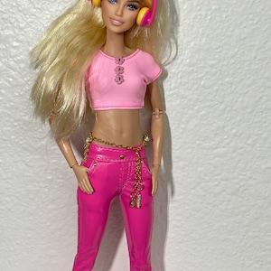 Pantalones y camiseta rosa para muñeca de 12 pulgadas / Camiseta informal para muñeca / Pantalones y camisa para muñeca Fashion Royalty / Top Poppy Parker /