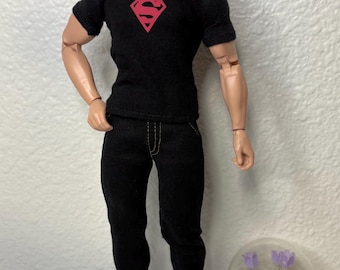 12” Inch Doll Super Hero T-Shirts and Black Pants| Doll Super Man/Boy Shirt | Doll Clothes | Male Doll Outfit | Doll Crew neck shirt |