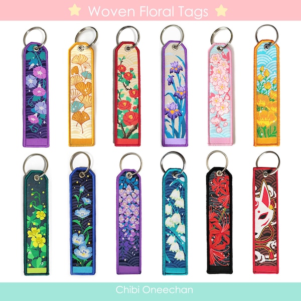 Woven Floral Jet Tag Keychain