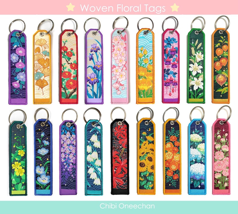 Woven Floral Jet Tag Keychain
