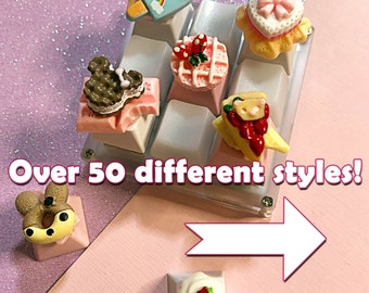 Handmade Cute Keycaps - Cookies + Cakes | White & Pink Caps | Varying Height for Cherry MX Gatreon Razer Outemu Mechanical Keyboard Kawaii