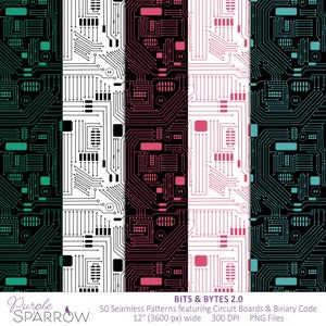 Bits & bytes 2.0 | naadloze patronen | Ontwerpen van printplaten | PNG-bestanden | Sublimatie ontwerpen | Nerd / nerd / hacker
