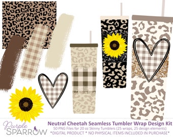 Neutral Cheetah Seamless Tumbler Wrap Design Kit  |  Mix & match to create custom tumblers with coordinating backgrounds and design elements