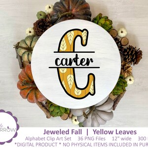 Jeweled Fall  |  YELLOW LEAVES   |  Alphabet Clip Art |  36 PNG Files