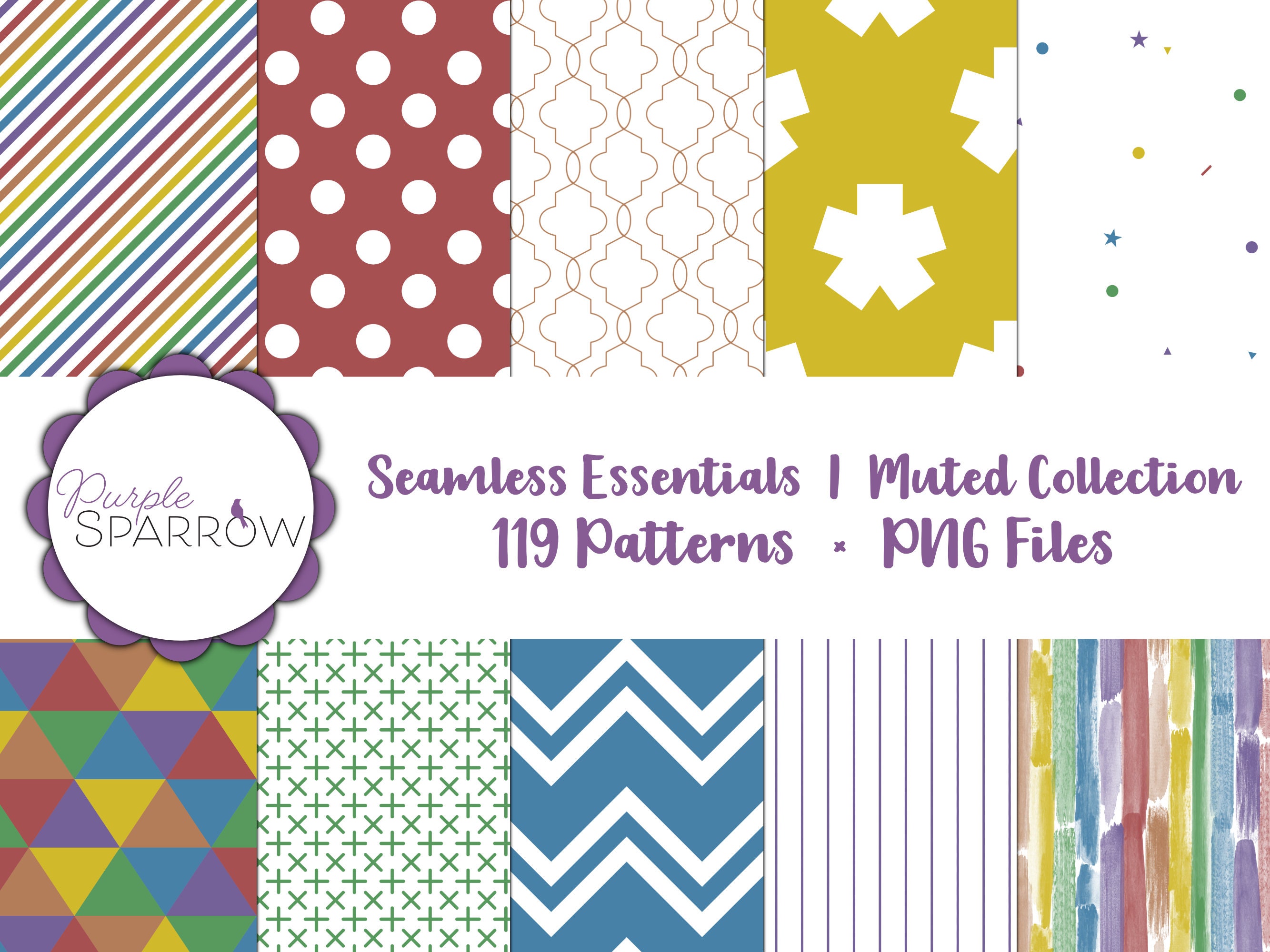 Seamless Essentials Muted Collection repeat Patterns, PNG Files Etsy