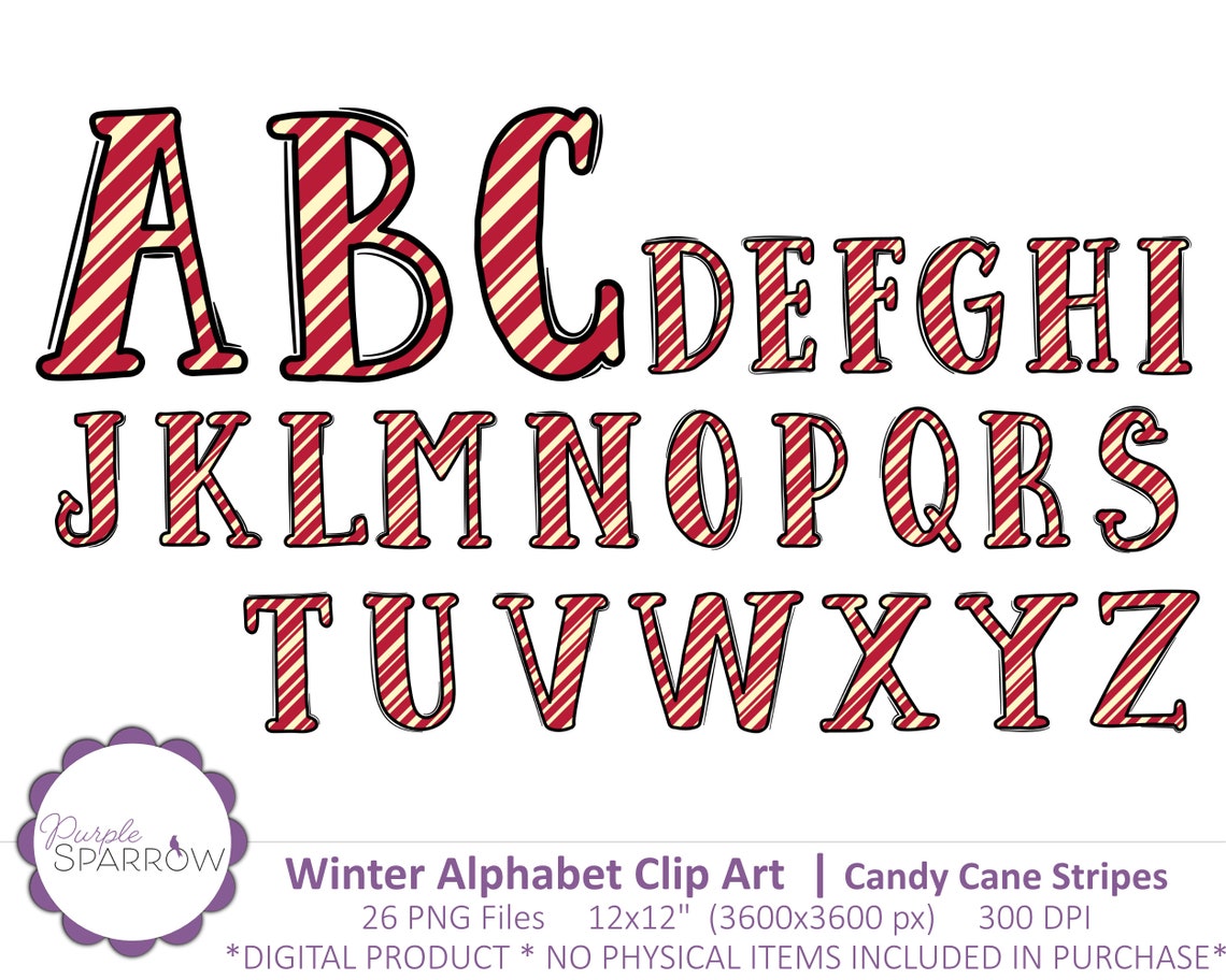 Winter Alphabet Clip Art | Candy Cane Stripes | 26 PNG Files - Etsy