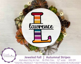 Jeweled Fall  |  AUTUMNAL STRIPES  |  Alphabet Clip Art |  36 PNG Files