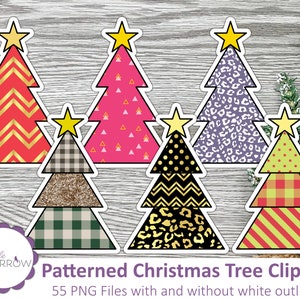 Patterned Christmas Tree Clip Art | 55 PNG Files (with and without white outlines)