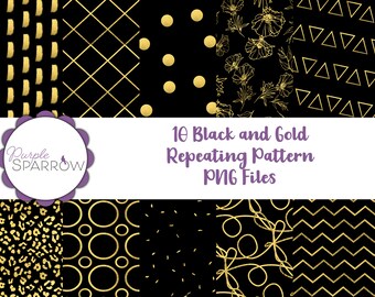 Black and Gold Seamless Repeating Patterns (PNG Files_
