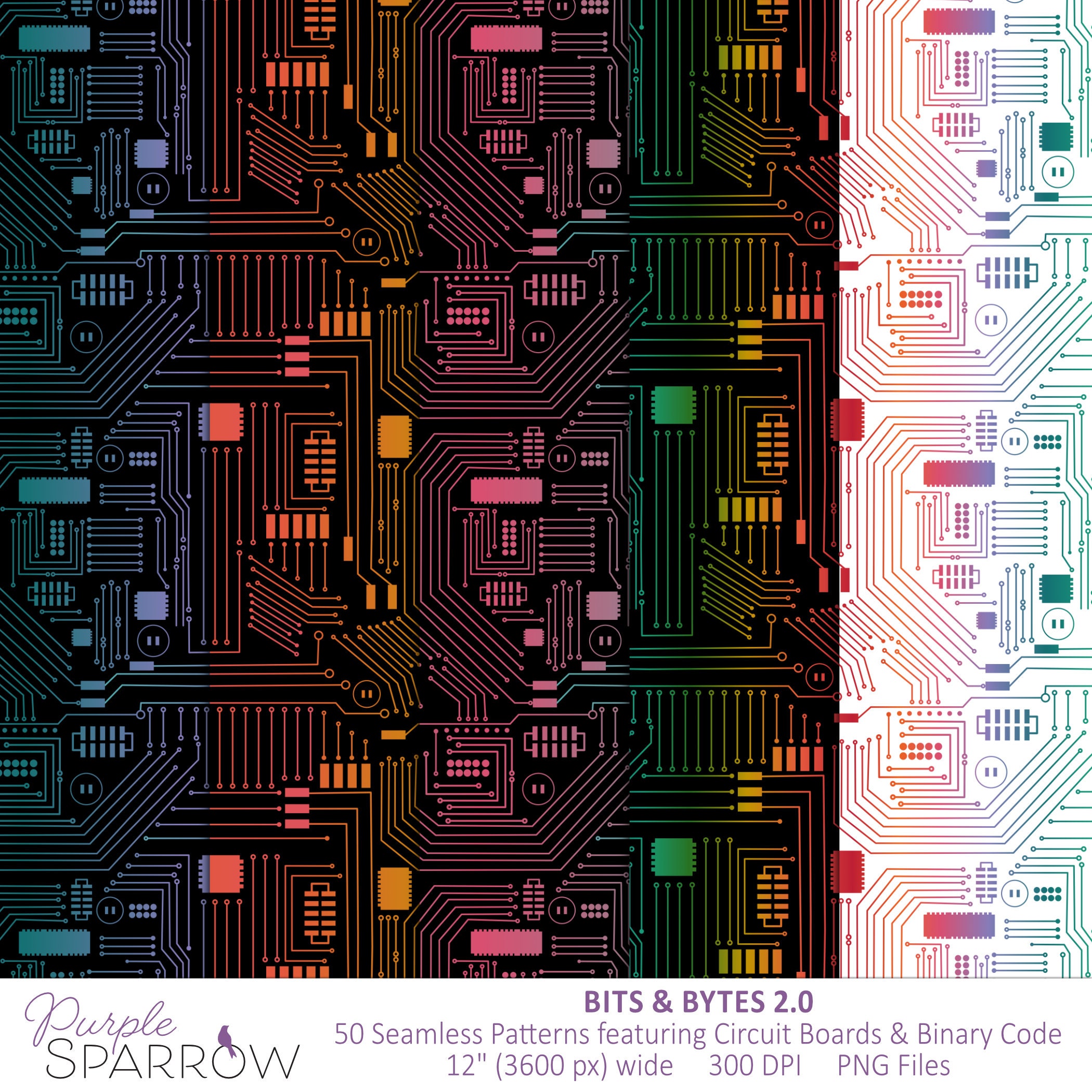 Byte Designes Bits & Bytes 2.0 Seamless Patterns Circuit Board Designs PNG Files ...