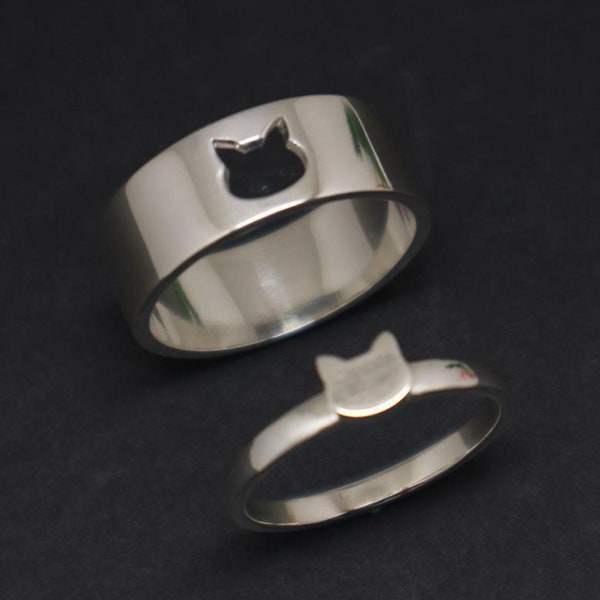 Cat Stainless Steel Couple Rings Set Promise Couple Rings For Women Anniversary Ring Matching Rings His And Her Ring Dainty Ring Gift