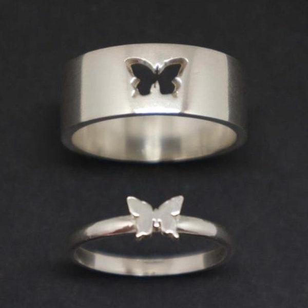 Butterfly Stainless Steel Couple Rings Set Promise Couple Rings For Women Anniversary Ring Matching Rings His And Her Ring Dainty Ring Gift