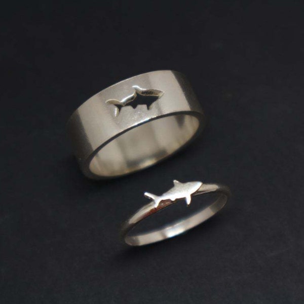 Stainless Steel Couple Rings Set Promise Couple Rings For Women Anniversary Ring Matching Rings His And Her Ring Dainty Shark Ring