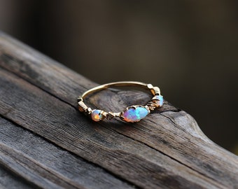 Raw Opal Ring Silver 18k Gold Plated Ring Australian Opal Jewelry Gold Filled Crystal Ring Fire Opal Dainty Opal Ring Gift for Her