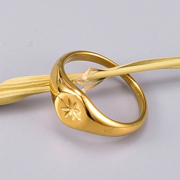 North Star Ring, Starburst Signet Ring, Signet Rings, Gold Signet Ring, Non-fading Ring, Polaris Ring, Minimalist Gold Ring, Gift For Her