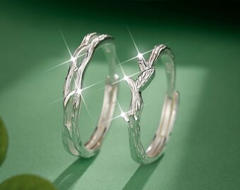 999 Sterling Silver Tree Branch Couple Rings Set Promise Couple Rings For Women Anniversary Ring Matching Rings His And Her Ring XHR411