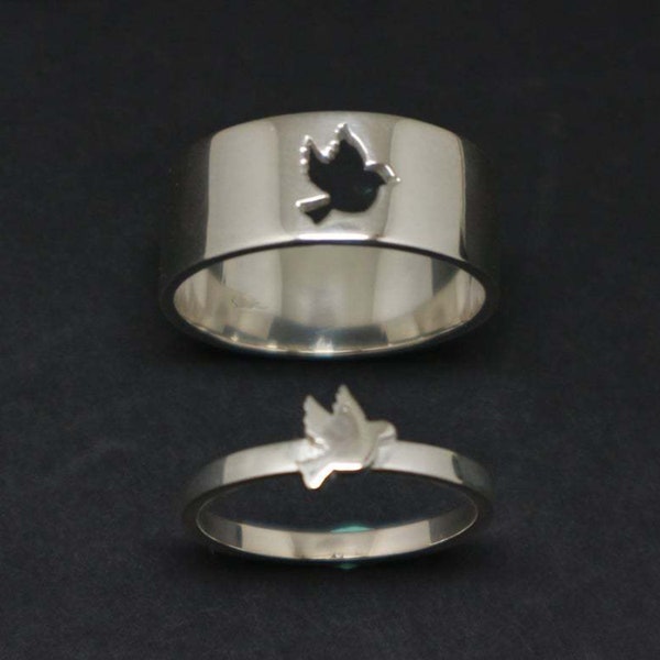Bird Stainless Steel Couple Rings Set Promise Couple Rings For Women Anniversary Ring Matching Rings His And Her Ring Dainty Ring Gift