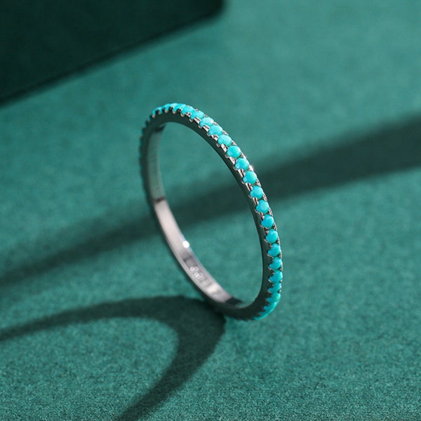 925 Sterling SIlver Turquoise Eternity Ring, Turquoise Ring, Dainty Ring, Turquoise Jewelry, Dainty Ring, Stacking Ring, Everyday Ring