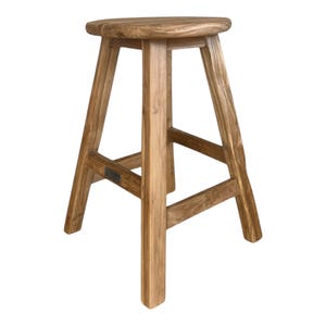 Vintage round stool 4 legs H: 50 cm - teak - side table - plant table - extra seat