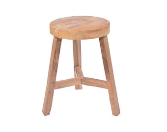 Tabouret Andi - tabouret rond à 3 pieds en teck recyclé