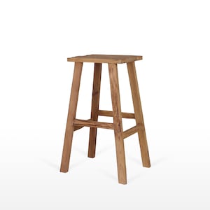 Vintage bar stool - old teak - rect. 40 x 30 x H 76 cm