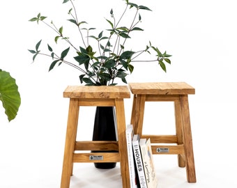 Vintage square stool Mantili 30 x 30 x H 45 cm made from recycled teak - nightstand - side table