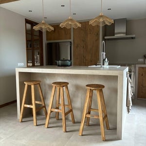 Runder Vintage-Barhocker – 4 Holzbeine – Ø 30 cm – Höhe 76 cm – Natürlicher Komfort – Robustes Design