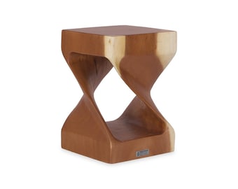 Taburete Matrino cuadrado de madera de 30 x 30 x 45 cm (alto) - Excelente artesanía