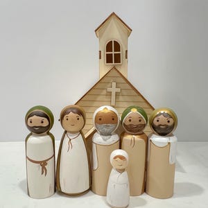 Wooden Nativity Peg Doll Set: Hand-Painted Christmas Story with Book