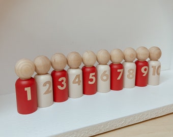 Number peg doll educational wood toy learning through play number peg Montessori educational toy Waldorf early learner pre k