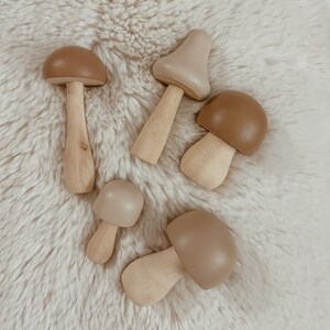 Wooden mushroom loose parts wood toy wooden toy Montessori open ended toy pretend play playroom decor hand painted toy gift for children image 3
