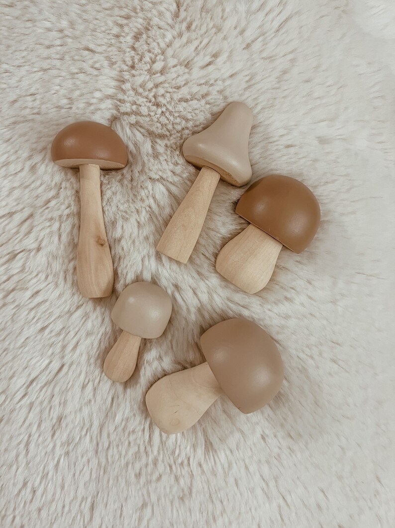 Wooden mushroom loose parts wood toy wooden toy Montessori open ended toy pretend play playroom decor hand painted toy gift for children image 3