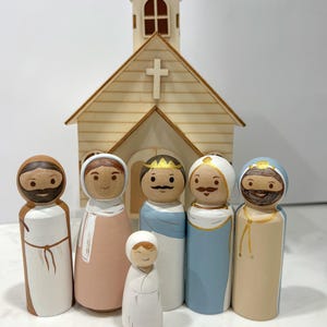 Hand Painted Nativity Peg Doll Set: Classic Christmas Story Book