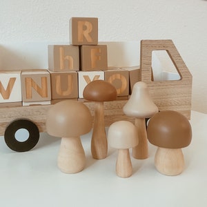 Wooden mushroom loose parts wood toy wooden toy Montessori open ended toy pretend play playroom decor hand painted toy gift for children image 5