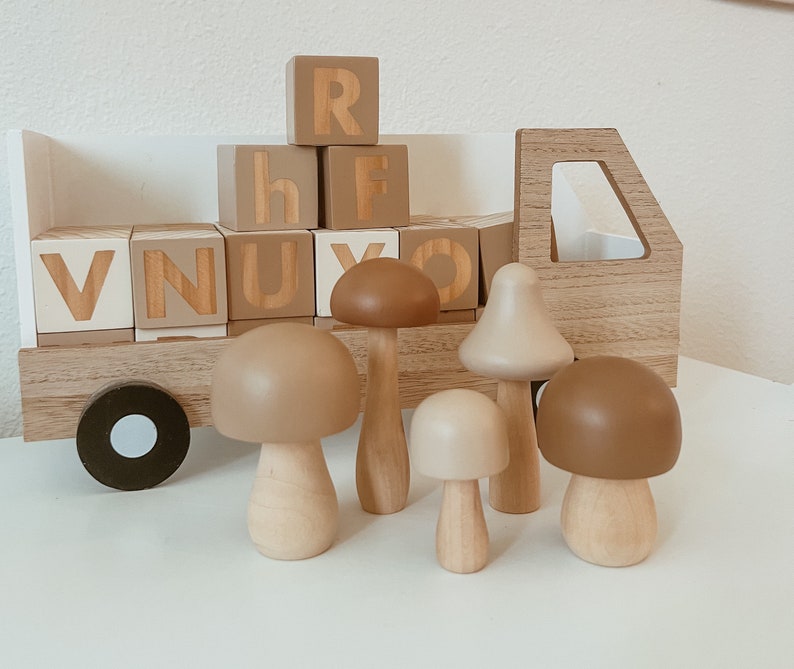 Wooden mushroom loose parts wood toy wooden toy Montessori open ended toy pretend play playroom decor hand painted toy gift for children image 5