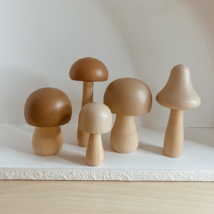 Wooden mushroom loose parts wood toy wooden toy Montessori open ended toy pretend play playroom decor hand painted toy gift for children image 1