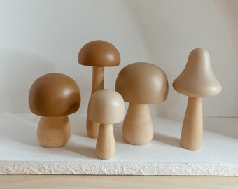 Wooden Mushroom Set: Montessori Loose Parts Toy, Playroom Decor