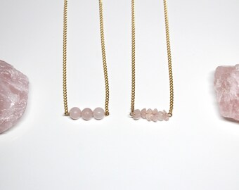 Jaded Love Rose Quartz Gold Beaded Necklace