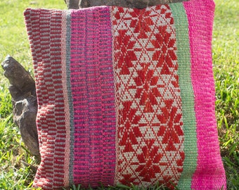 Pink red pillow colorful Peru frazada pillow handwoven pillow one of a kind