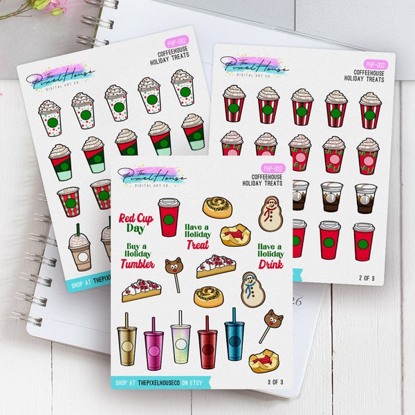 Coffeehouse Holiday Treats - Coffee Tracker - Christmas Coffee Stickers - Holiday Cup Icons - Planner Stickers