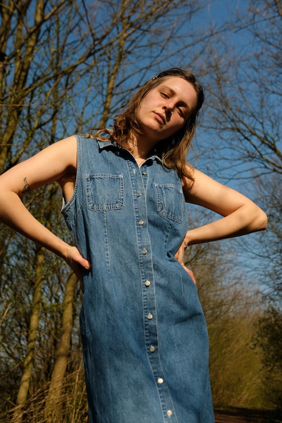 Vintage Denim Dress Denim | hippie clothes | retro clothes| size L - XL