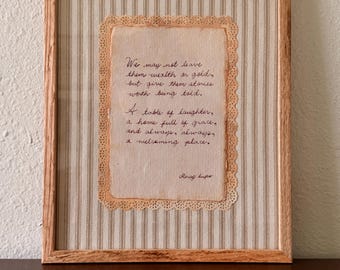 Handwritten Family Poem, Original Framed Motherhood Poetry, Family Legacy Keepsake, Meaningful Gift for Mom, One of a Kind Art