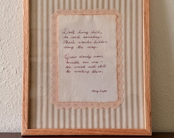 Handwritten Motherhood Poem, Original Framed Poetry, Childhood Keepsake, Sentimental Gift for Mom, One of a Kind Wall Art