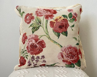 Retro Floral Pillow Cover, Vintage Rose Decor, 17" Square