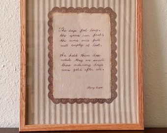 Handwritten Motherhood Poem, Original Framed Poetry, Childhood Keepsake, Sentimental Gift for Mom, One of a Kind Wall Art