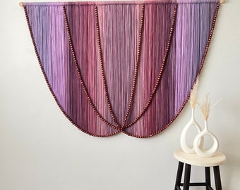 Beaded Earth Tone Fiber Art Wall Hanging, Boho Chic Decor