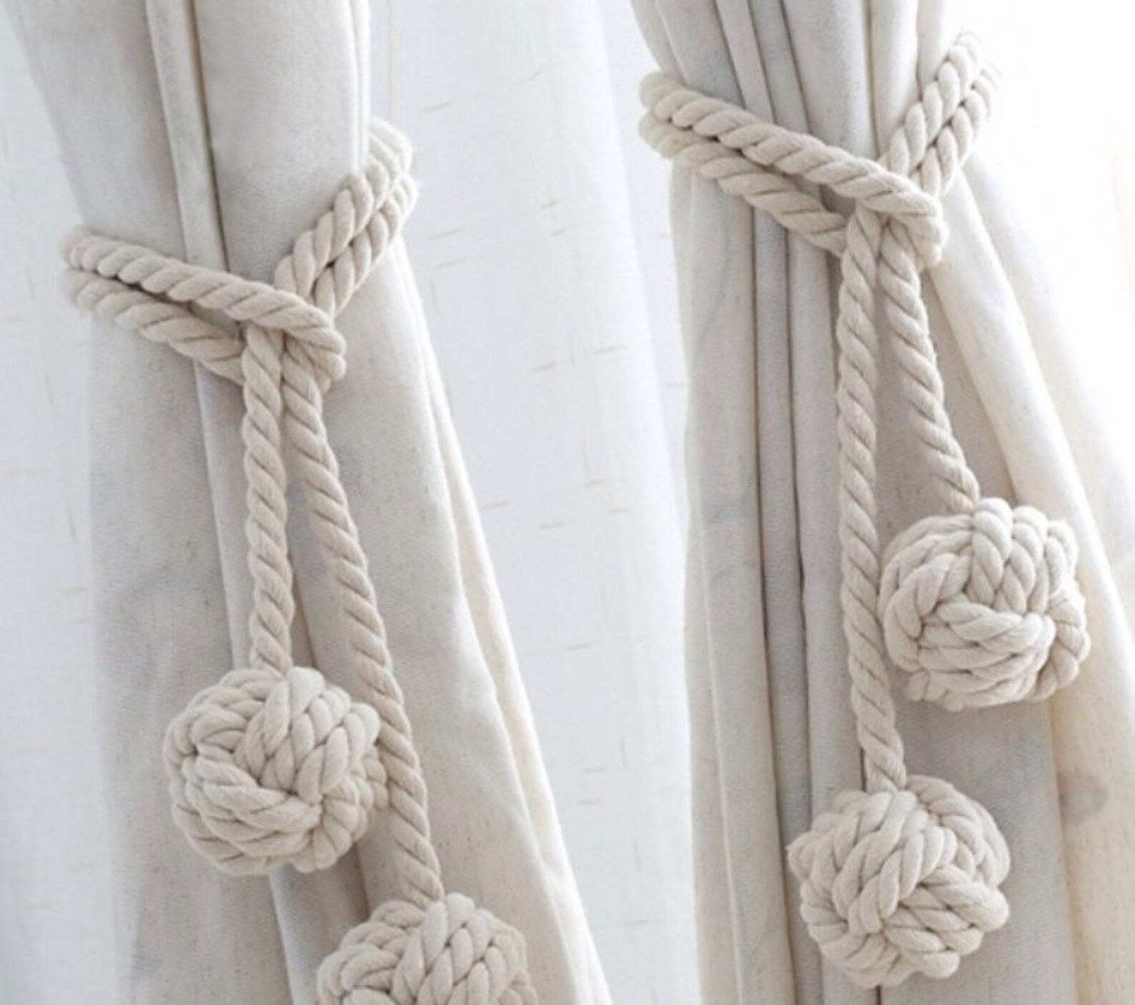 Boho Curtain Tie Back Natural Cotton Rope Ball curtain tie Etsy
