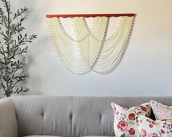 Macrame Angel Wings Wall Hanging, Boho Fiber Art, Natural Wool Decor